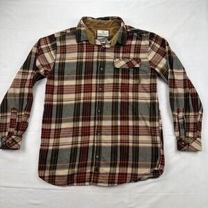 Legendary Whitetails Buck Camp Flannel Plaid Shirt Corduroy Trim LT Brown Red